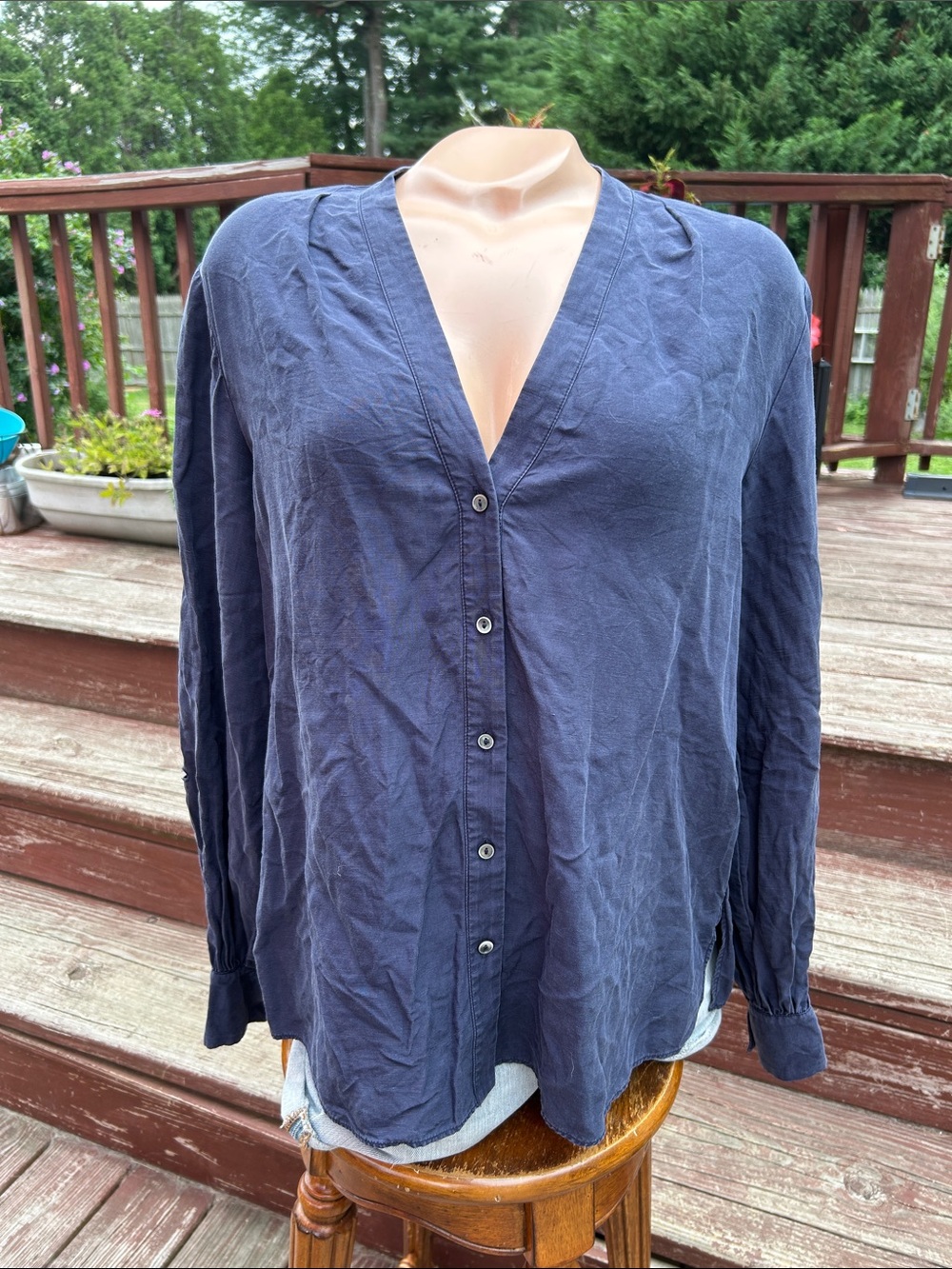 Kobi Halperin Navy V-Neck Button-Down Blouse